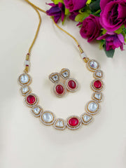 Tanvi Modern Look Short Red Polki Party Necklac Set