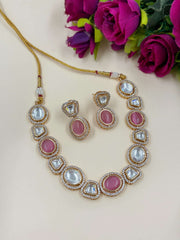 Tanvi Modern Look Short Pink Polki Party Necklac Set