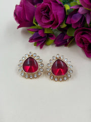 Classic Big Size Lightweight Red Polki Stud Earrings