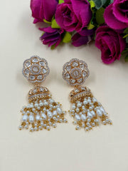 Contemporary Carat Polish AD And Polki Jhumka Earrings For Ladies