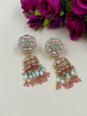 Contemporary Carat Polish AD And Polki Jhumka Earrings For Ladies
