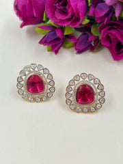 Oversized Ad And Red Polki Stud Earrings | Pary Wear Earrings