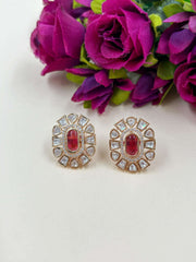 Ishka Unique AD And Uncut Polki Stud Earrings | Pink Kundan Studs