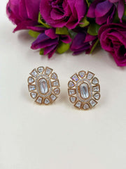 Ishka Unique AD And Uncut Polki Stud Earrings | Kundan Studs