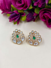 Binita Designer lightweight AD And Green Polki Stud Earrings For Women