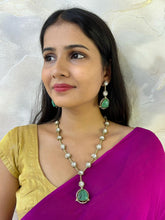 Aarya Modern Look Long Moissanite Polki Victorian Jewellery Necklace Set in mint green Color