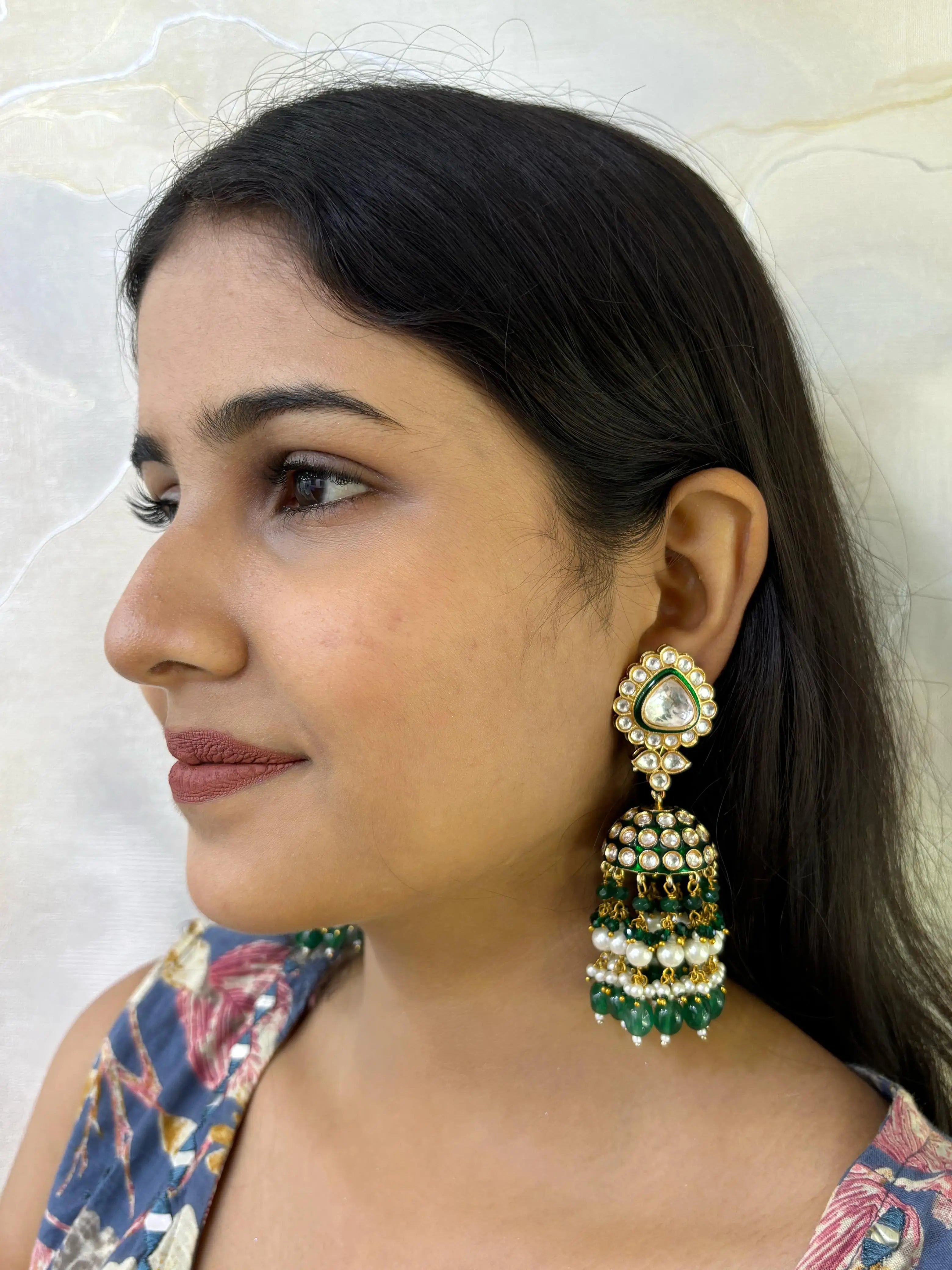 Parineeta Green Meenakari Polki Big Jhumka Earrings For Weddings Jhumka Earrings