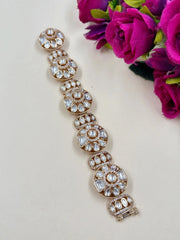 Radhika Beautiful Rose Gold Finish Kundan Polki Gajra Bracelet For Ladies