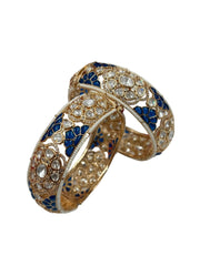 Designer And Magnificent Royal Blue Kundan Polki Bangles For Weddings