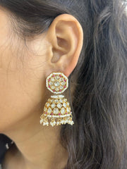 Kaashi Rose Gold Polish Ruby Stone Kundan Polki Jhumka Earrings For women Online