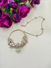 Designer Rose Gold Finish Kundan Polki Nose Ring | Bridal Nath