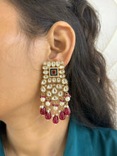 Vamika Pretty Polki Kundan Dangler Earrings with red beads hangings | Party Wear Earrings