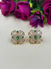 Weight Less Rose Gold Polish Ad And Polki Emerald Green Stud Earrings For Women online