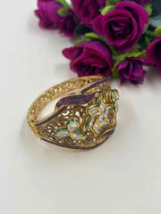 Designer Antique Golden Broad Kundan Bracelet For Women