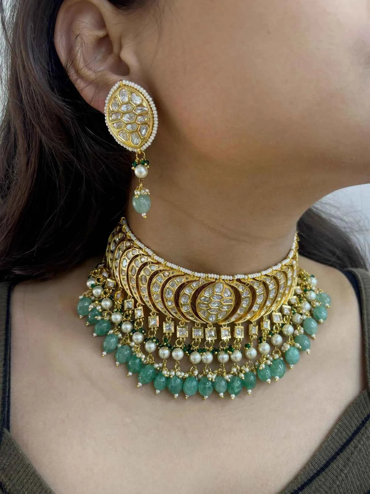 Gold Plated Heavy Quality Polki Kundan Choker Necklace Set For Women By Gehna Shop