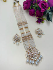 Long Kundan Necklace Set With Pearl Beads | Kundan Wedding Jewelry Sets For Women
