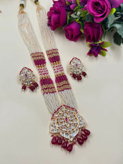 Long Kundan Necklace Set With Pearl Beads | Kundan Wedding Jewelry Sets For Women