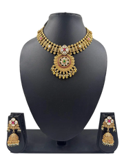 Gold-Plated Antique Necklace Set | Traditional Antique Gold Jewelry For Festive Occasion