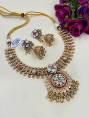 Gold-Plated Antique Necklace Set | Traditional Antique Gold Jewelry For Festive Occasion