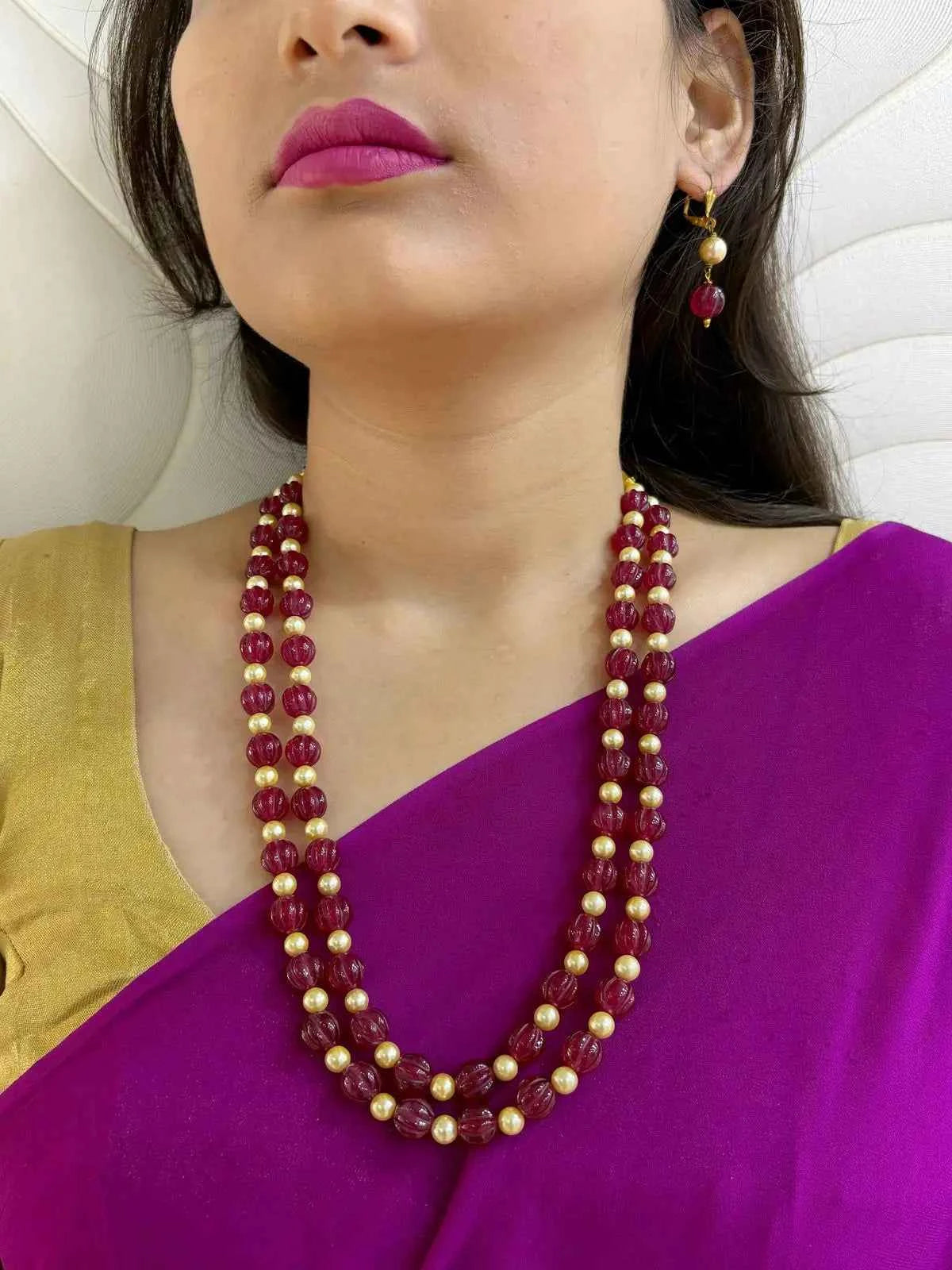 Semi Precious Layered Watermelon Shape Beaded Jewelry Set | Gemstone Beads Jewelry