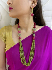Semi Precious Green Peridot & Ruby Beaded Necklace Set – Elegant Gemstone Jewelry for Women