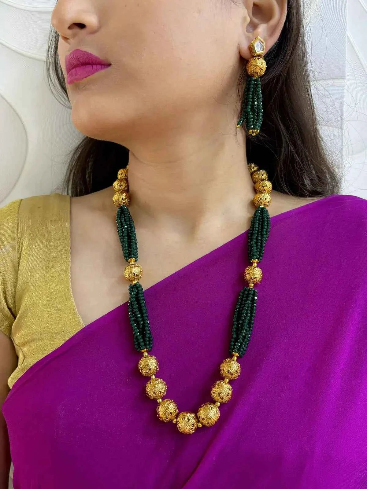 Designer Handcrafted Antique Crystal Beads Necklace Set For Woman | Beaded Jewelry Sets