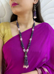 Designer Amethyst And Rose Quartz Beaded Necklace Set – Elegant Handmade Gemstone Jewelry