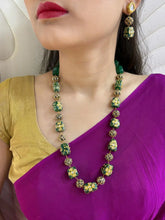 Semi Precious Hand Painted Tanjore green Beaded Jewellery Set