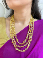 Semi Precious Layered Yellow Citrine Beaded Necklace For Women - Gemstone Beads Jewelry