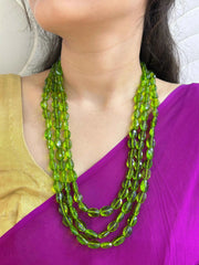 Elegant Semi Precious Triple Layered Green Quartz Faceted Beaded Necklace For Women