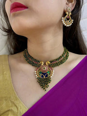 Traditional Gold Plated Peacock Design Antique Temple Necklace Set For Women - Wedding & Festive Wear