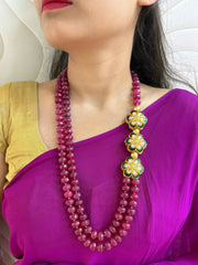 Designer Semi Precious Gemstone Ruby Pink Quartz Beaded Necklace For Women