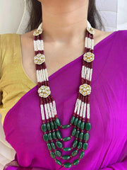 Designer Handmade Kundan And Semi Precious Multi Color Beaded Necklace Set For Sarees