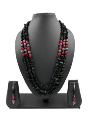 Elegant Semi Precious Layered Black Onyx Beaded Necklace Set - Fancy Black Beads Necklace