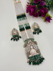 Designer Green Gautam Buddha Long Temple Necklace Set | South Indian Temple Jewellery For Women