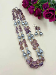Semi Precious Amethyst And Pearls Fancy Beads Necklace For Women - Purple Beads Necklace