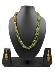 Semi Precious Yellow Onyx And Peridot Beads Necklace Set - Gemstone Beads Jewelry