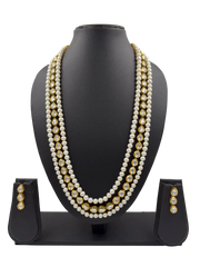 Unisex Freshwater Layered Natural Pearls And Kundan Beaded Necklace Set - Saree And Sherwani Wear