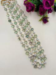 Triple Layered Shell Pearls And Fluorite Unisex Beaded Necklace - Gemstone Beads Necklace