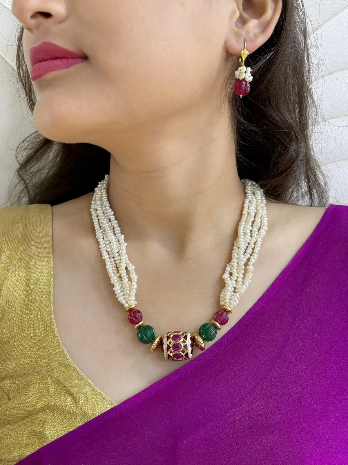 Hyderabadi Original Freshwater Pearls Beaded Necklace Set For Women - Traditional And Ethnic Wear
