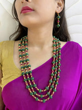 Elegant Semi Precious Red Jade & Green Kharbuja Multicolor Beaded Necklace Set - Pumpkin Beaded Jewelry