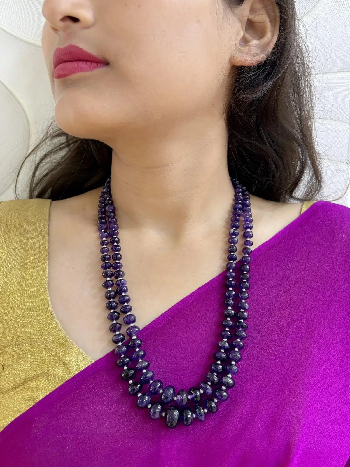 Semi Precious Rondelle Shape Natural Amethyst Beaded Necklace - Elegant Purple Beads Necklace For Women