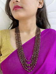 Multi Layered Semi Precious Gemstone Garnet Beads Necklace - Elegant Beaded Jewelry