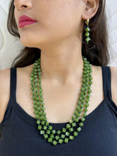 Elegant Triple Layered Green Beaded Necklace Set For Women - Perfect Saree Wear