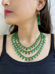 Beautiful Handcrafted Layered Green Teardrop Hydro Beads Necklace With Earrings For Women