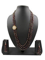 Garnet Gemstone Beads With Side Kundan Brooch Beaded Necklace Set For Women