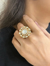 Elegant Rose Gold Finish AD And Kundan Adjustable Finger Ring For Weddings And Parties