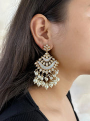 Contemporary Kundan And Mother Of Pearl Chandbali Earrings For Women - Wedding And Party Wear