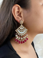 Contemporary Kundan And Mother Of Pearl Red Chandbali Earrings For Women - Wedding And Party Wear