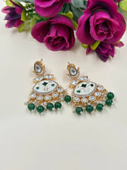 Traditional Green Meenakari Kundan Dangler Earrings For Women - Party And Wedding Wear